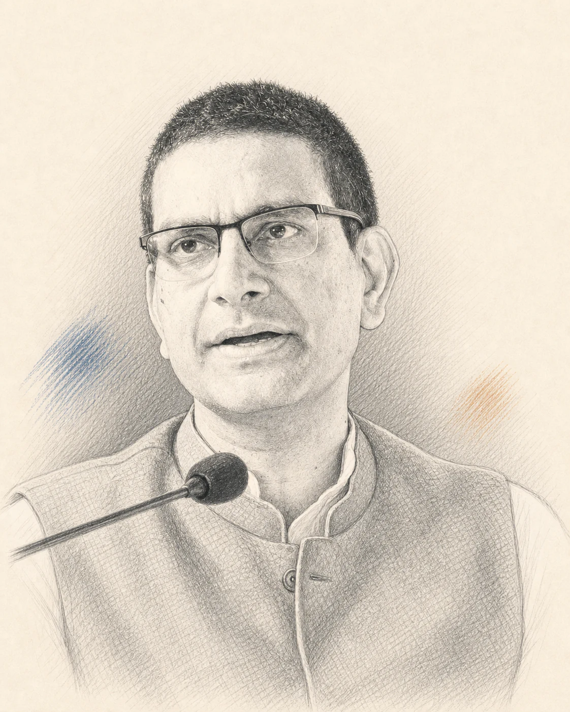 Pencil sketch of Kashyap Kompella in an advisory conversation